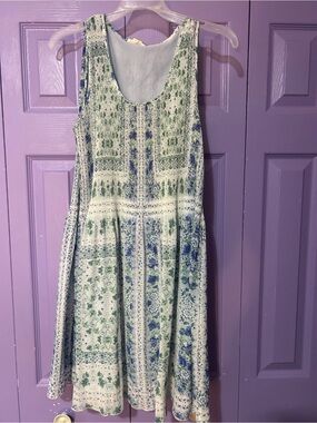Blue & Green Floral Sleeveless Summer Dress
